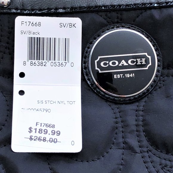 COACH Black Quilted Signature Stitch Nylon Tote - Picture 3 of 10